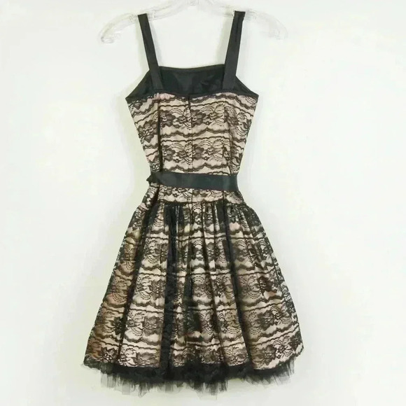 JESSICA MCCLINTOCK  GUNNE SAX Dress Vintage 90s Black Lace Overlay Mini - Picture 4 of 5